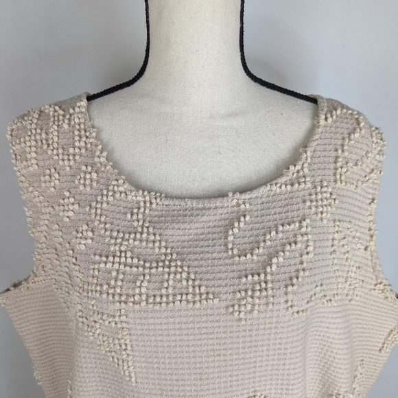 Vintage 70s MEMORY WEAR Cream French Knot Embroidered Sleeveless Maxi Dress - Picture 4 of 9